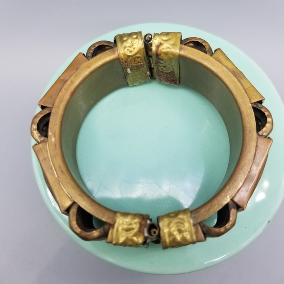Vintage Chunky Pin Hinged Tribal Brass Or Copper Bracelet - Picture 8 of 10